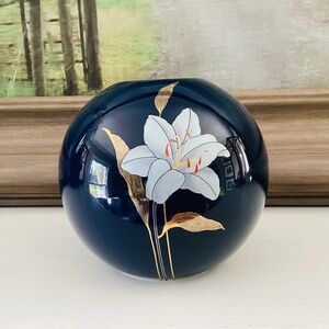 Midcentury OTAGIRI Japan Cobalt Blue Sphere Vase Lily Flower Ikebana Art Pottery